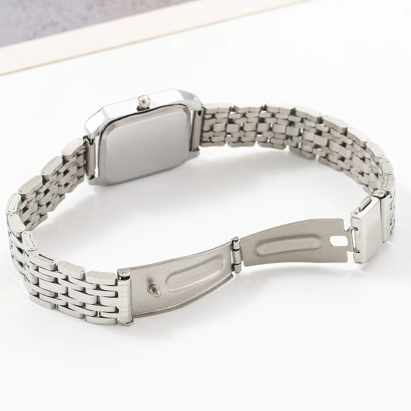 Women’s Square-Shaped Steel Band Quartz Watch with Fashionable Bracelet Design