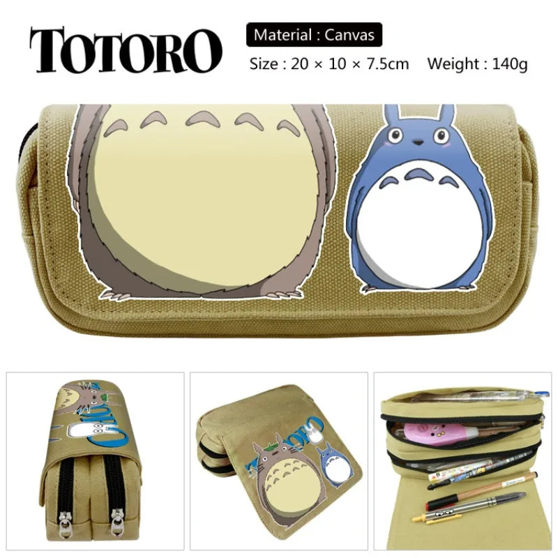 Anime Cartoon Pencil Case Waterproof Canvas Pen Bag Stationery Organizer