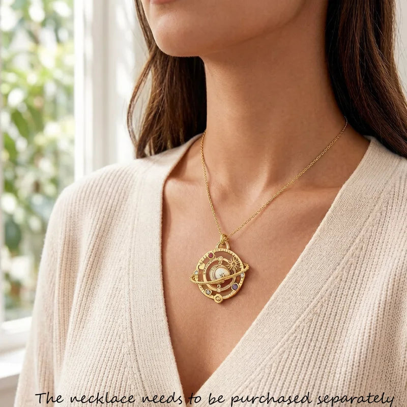 Cosmic Planetary Pendant Sterling Silver Jewelry with Zodiac Symbols - Unisex Gift