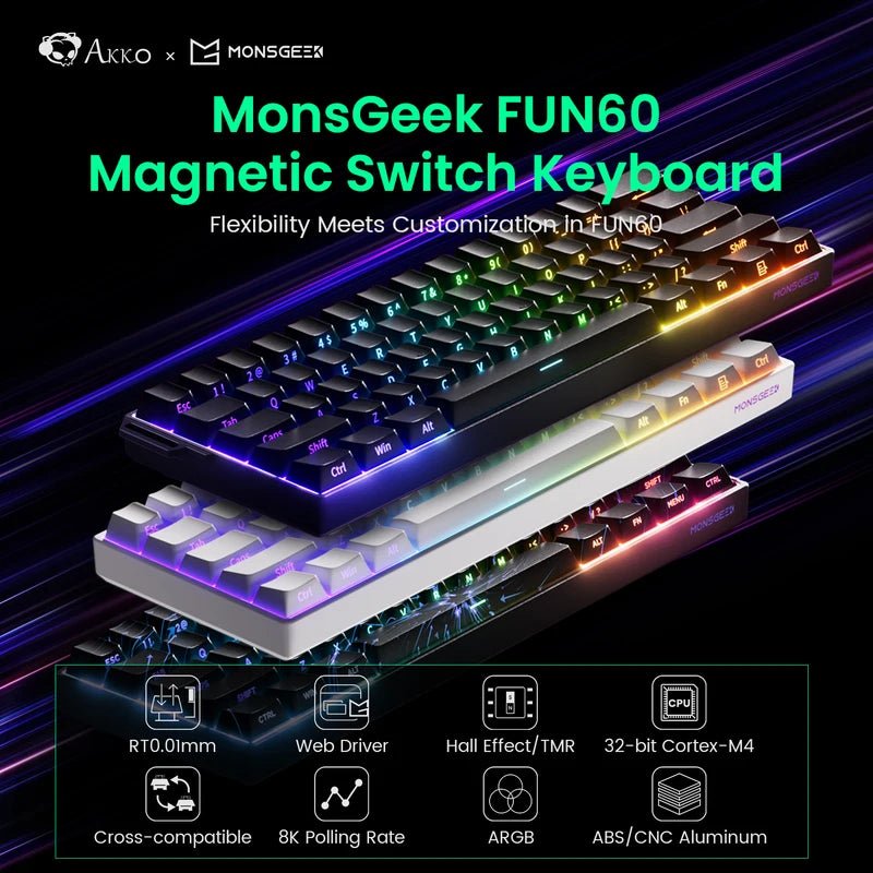 Mechanical Gaming Keyboard 60% Compact RGB Hot-Swappable Magnetic Switches