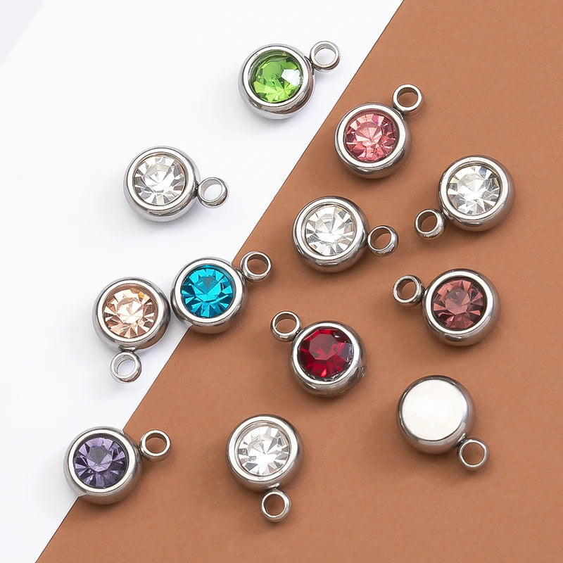 20pcs Mixed Color Stainless Steel Rhinestone Bead Charms 6mm DIY Jewelry Pendants for Women