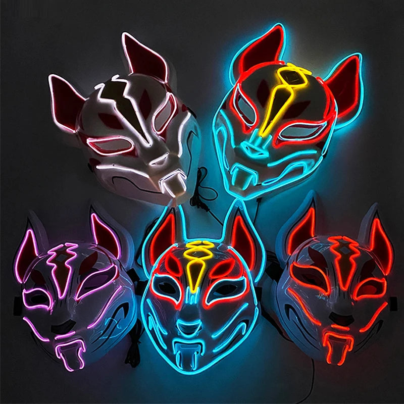 LED Cosplay Anime Mask Neon Light Up Fox Mask for Halloween Party & Carnival