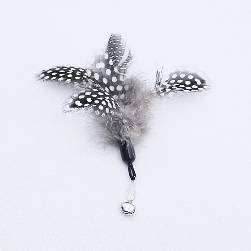 Wooden Handle Spring Teasing Cat Toy with Pearl Feather Replacement Head - Boredom Relief Pet Supply