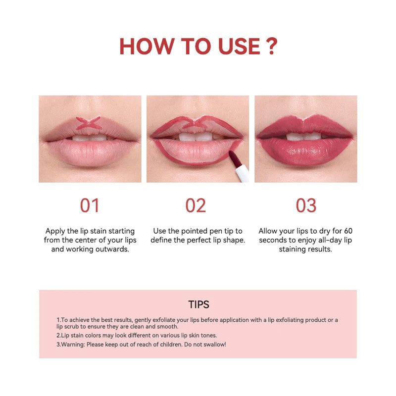 Long Lasting Waterproof Lip Stain - Transferproof Liquid Lip Color with Precise Applicator