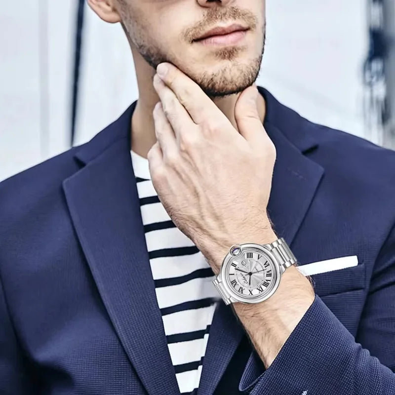 Luxury Men's Watch with Round Dial and Stainless Steel Band – Multiple Colors