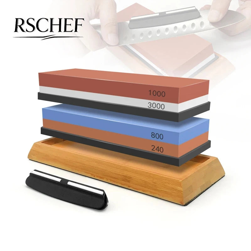 2in1 Knife Sharpening Stone Set with Double-Sided Whetstone and Non-Slip Base