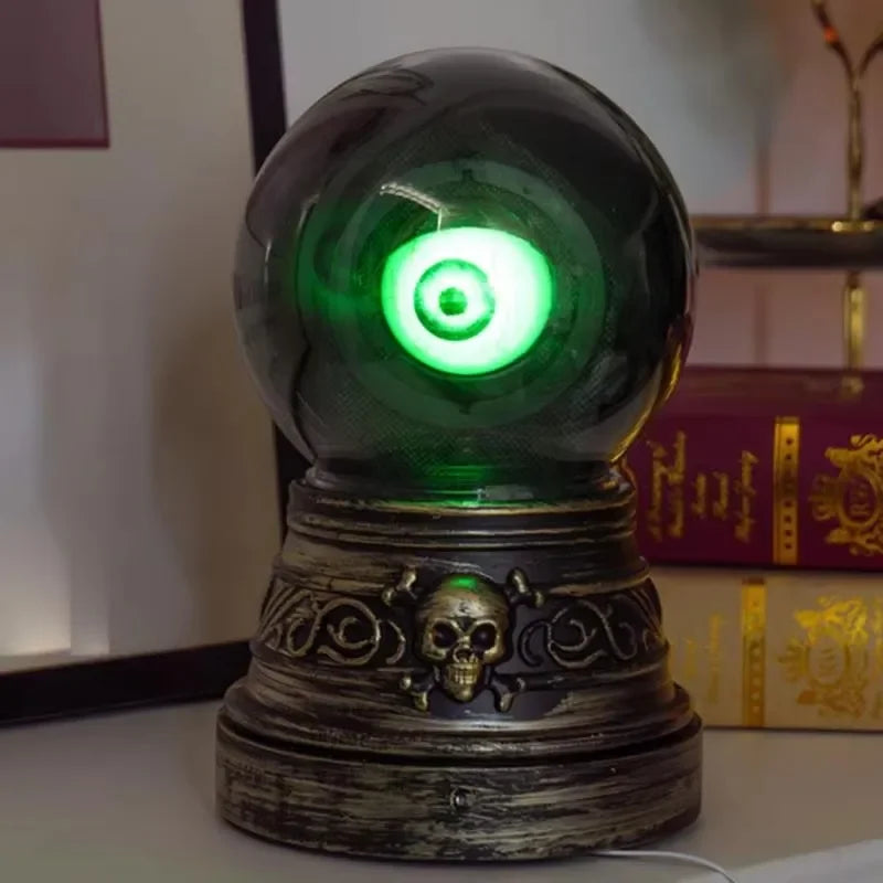 Halloween Crystal Ball with Blinking Green Evil Eye LED Light Decor