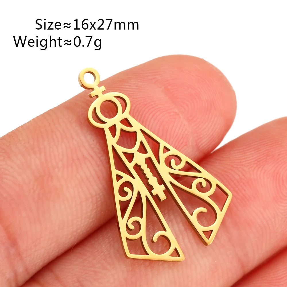 5Pcs Stainless Steel Angel Pendant Charms for Jewelry Making - Catholic Religious Craft Supplies