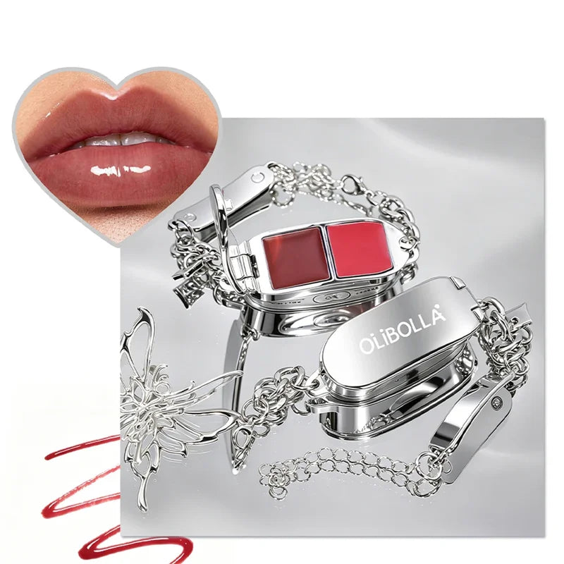 Waterproof 2-in-1 Lip Gloss with Mirror Bracelet - Portable & Long-Lasting