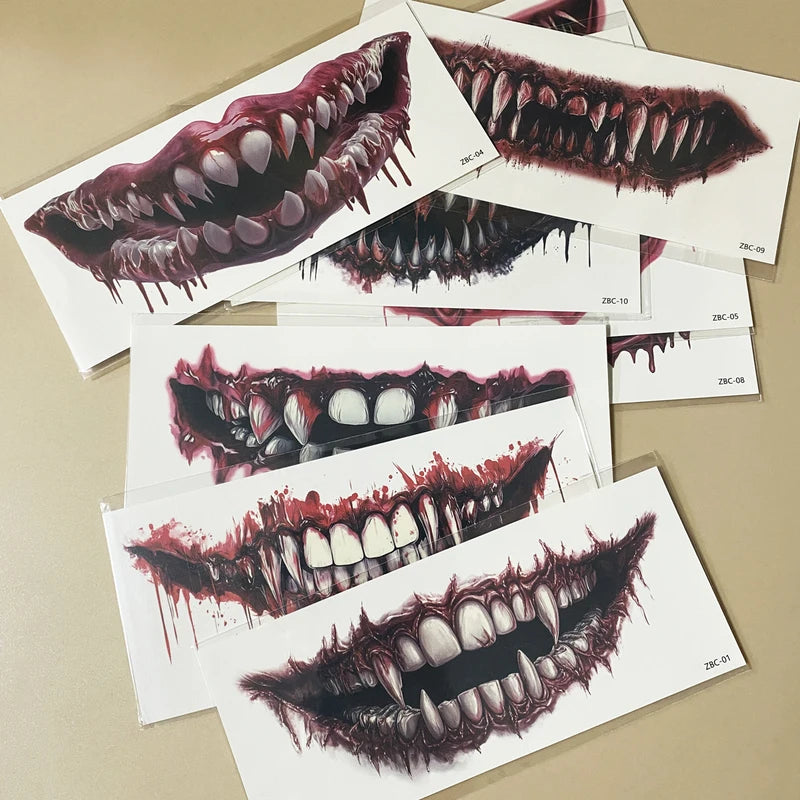 Waterproof Face Tattoo Stickers 10pcs Halloween Temporary Fake Face Makeup