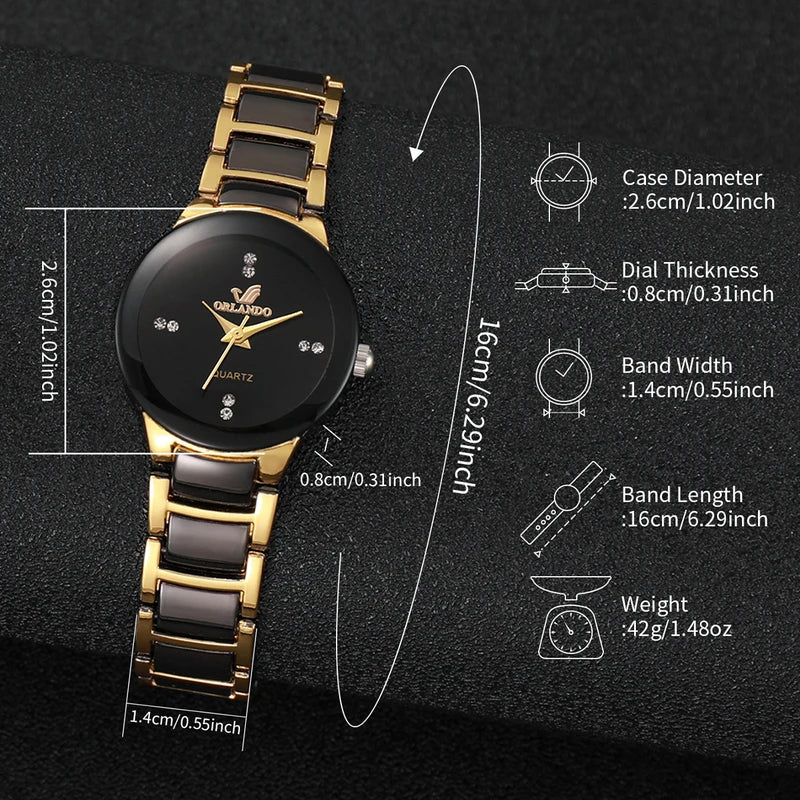 Women's Fashion Quartz Watch with Black Steel Band - Ladies Dress Watch