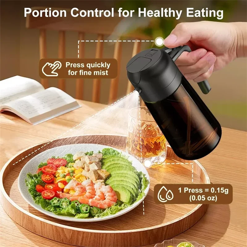 2-in-1 Glass Oil Dispenser Spray Bottle 16oz Leakproof Kitchen Utensil