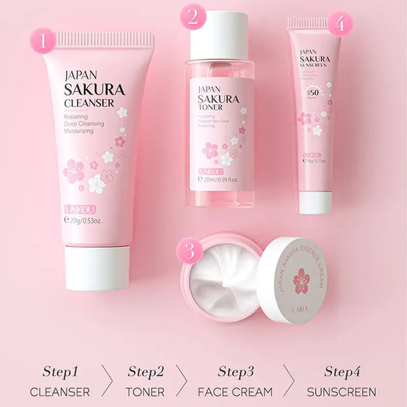 Skincare Gift Set with Cleanser, Serum, Eye Cream & Essence for Women - Travel & Routine Kit