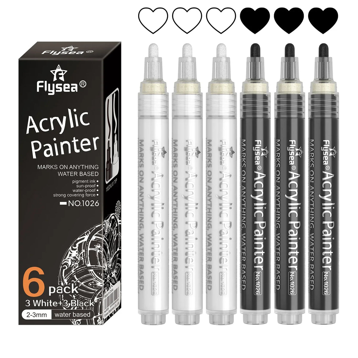 6Pcs Acrylic Paint Pens Set Waterproof Extra Fine & Medium Tips for Arts & Crafts