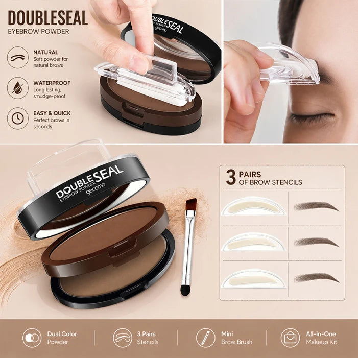 Double Layer Eyebrow Powder Stamp Kit with Stencils & Brush - Natural Brow Enhancers