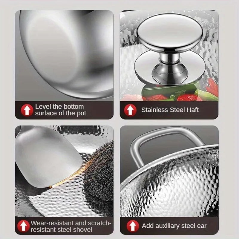 Stainless Steel Round Bottom Wok Nonstick Pan for Induction Cooking Household Stir-Frying