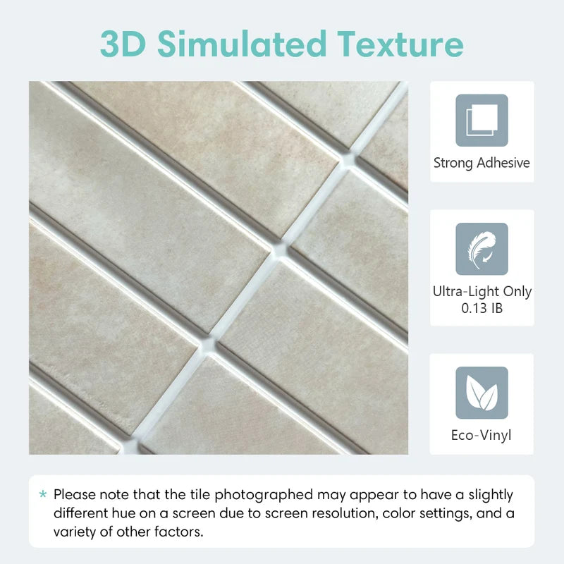 Self-Adhesive 3D Wall Tile Stickers for Kitchen & Bathroom - Water Resistant