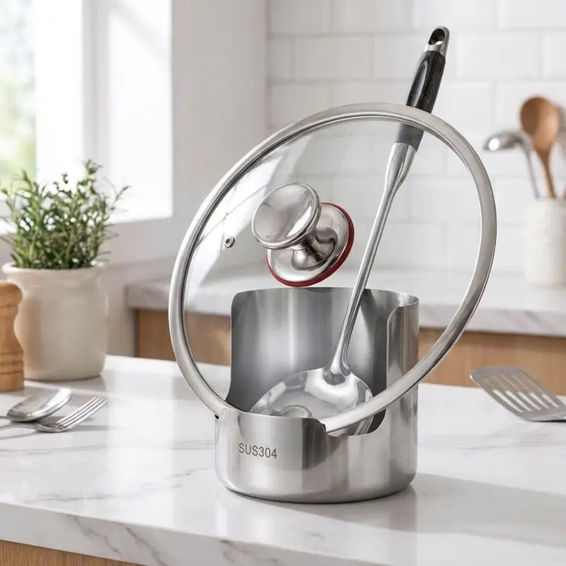 Stainless Steel Pot Lid Storage Rack Heat-Resistant Spatula Holder Kitchen Organizer