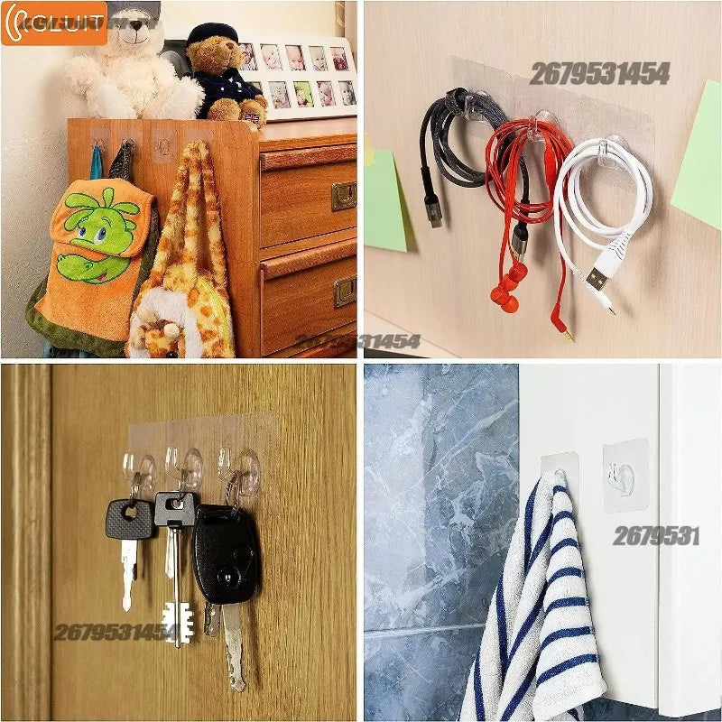 Self-Adhesive Transparent Wall Hooks - Strong Load-Bearing Door & Bathroom Rack