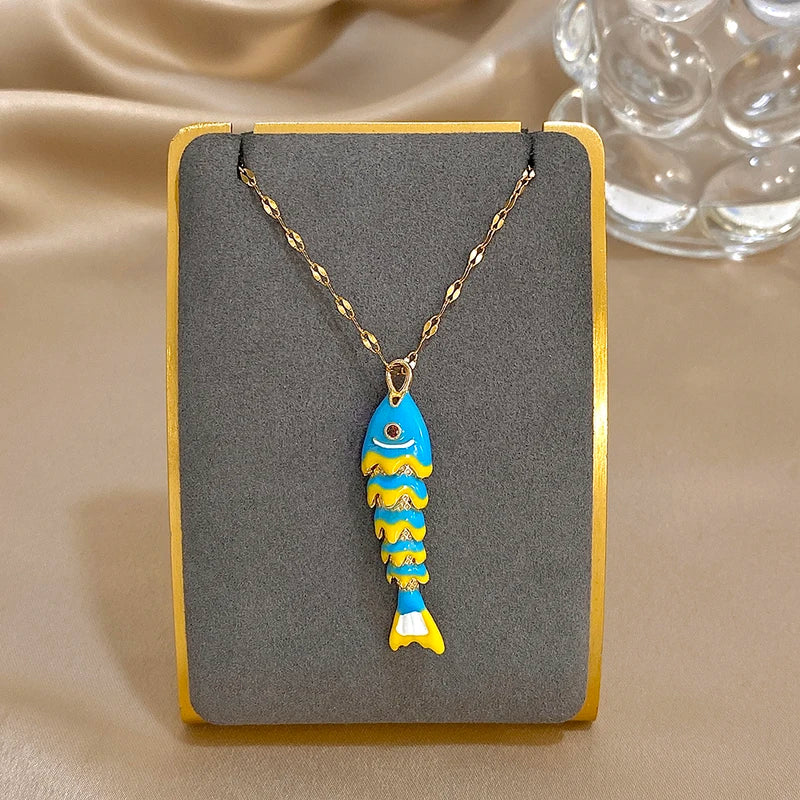 Colorful Fish Pendant Necklace for Women - Versatile Waterproof Jewelry