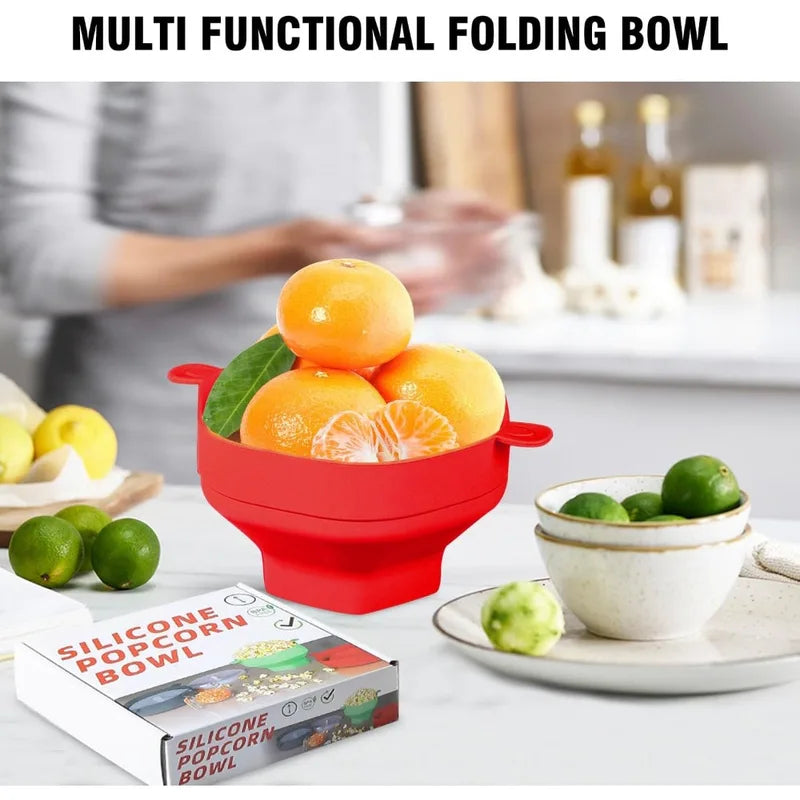 Silicone Microwave Popcorn Maker Bowl with Lid - Collapsible & Easy to Use