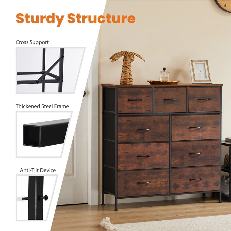 9-Drawer Fabric Storage Dresser for Bedroom Closet Organizer Tall Chest