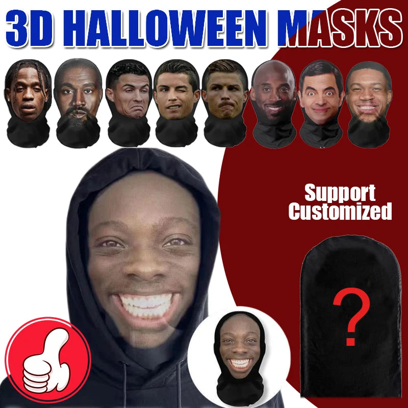 3D Funny Face Mask Halloween Cosplay Headscarf Sun Protection Face Mask