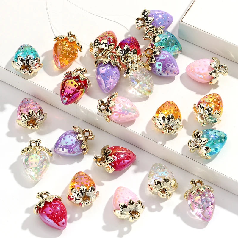 10pcs Transparent Strawberry Acrylic Charms for DIY Jewelry & Accessories