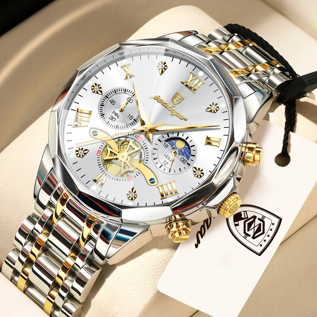 Luxury Waterproof Men’s Chronograph Watch with Luminous Dial - Stainless Steel Quartz Business Wristwatch