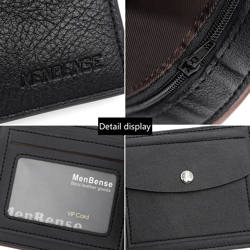 Slim Men Wallets with Zipper Card Holder - Short PU Leather Coin Purse