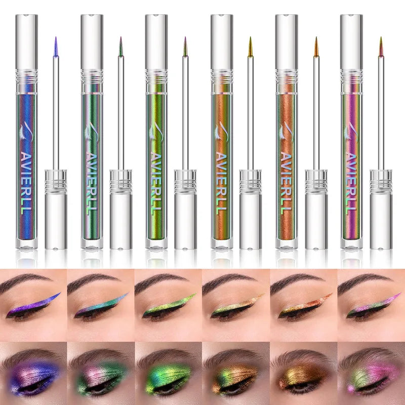 Multichrome Glitter Eyeliner Pen - Shiny Metallic Liquid Eye Makeup, 6 Color Options