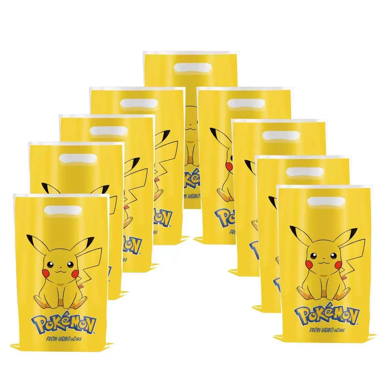 10PCS Pokémon-Themed Gift Bags for Party Favors and Birthday Gifts with Handles