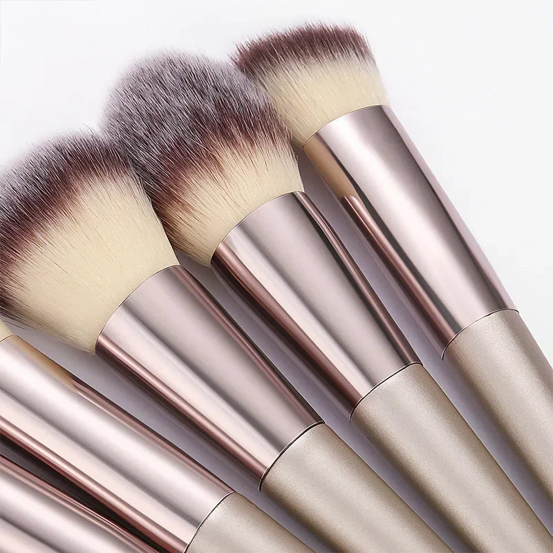 Soft Champagne Makeup Brushes Set for Face and Eyes - Cosmetic Blending & Foundation Tools