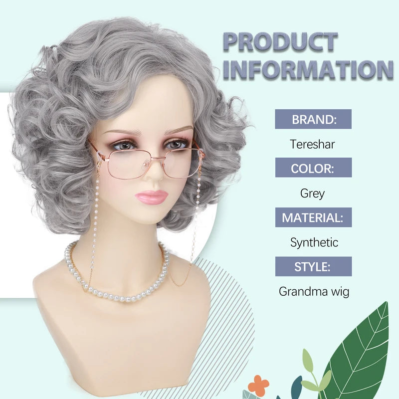 Gray Short Curly Wig Accessories 5-Piece Set for Women and Cosplay