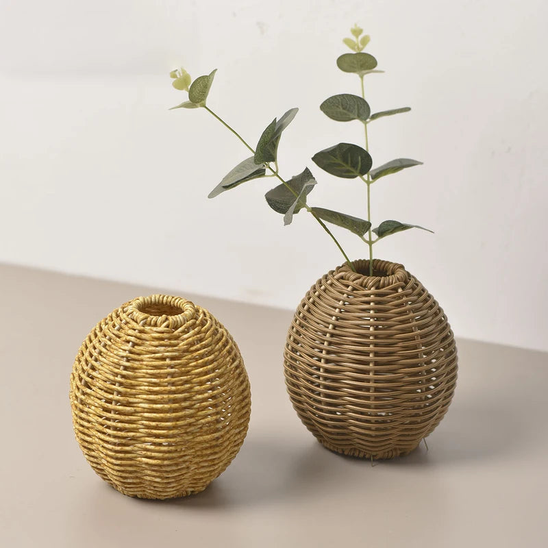 Handwoven Rattan-Style Vase for Flowers & Decor - Indoor Home Accent