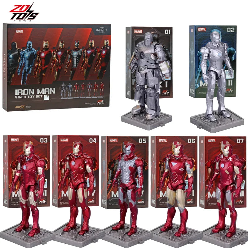 4-Inch Action Figure Set - Iron Man MK1-MK7 Collectible Toys for Kids