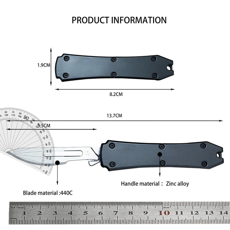 Multi-Purpose Camping & Outdoor Utility Pocket Knife - 440C Steel Blade, Zinc Alloy Handle