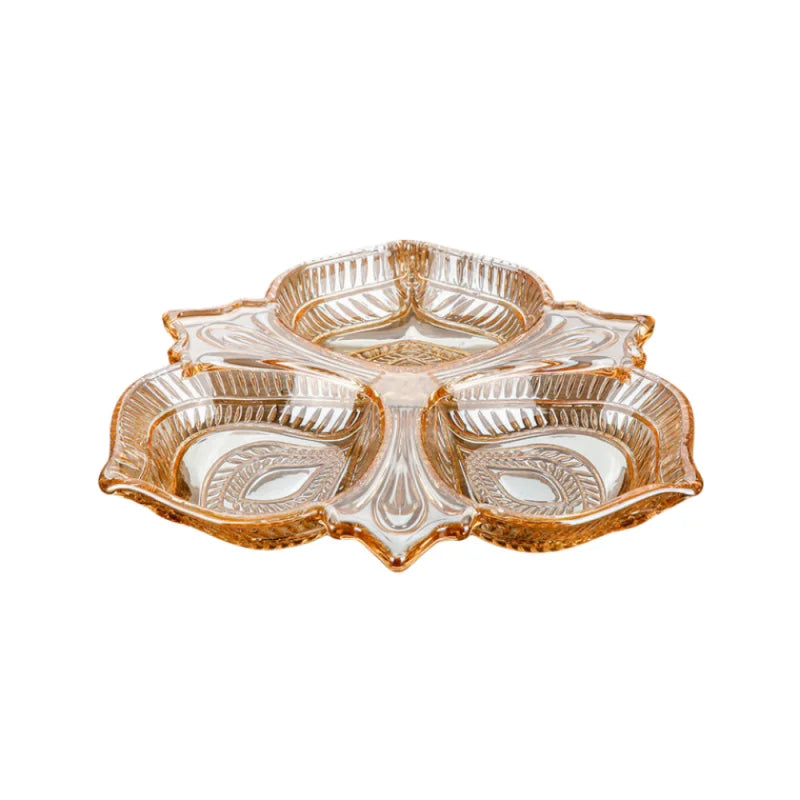 Divided Crystal Glass Fruit Tray with Multiple Colors - 26cm Snack & Serving Plate