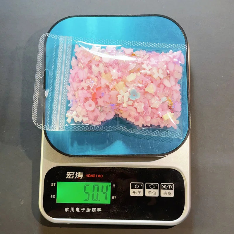 Mixed Resin Nail Charms 3D Bow Flowers Rhinestones for DIY Nail Art 50g