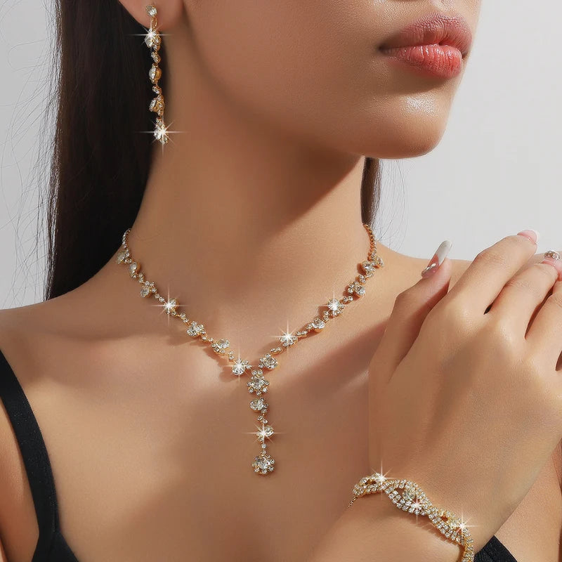 Elegant Sunflower Jewelry Set Necklace Earrings Bracelet for Wedding Party