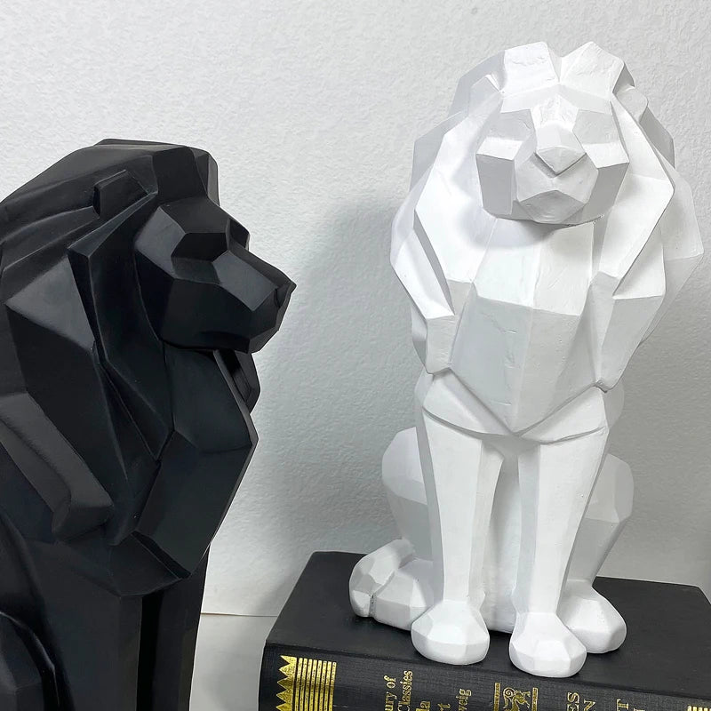 Resin Lion Figurine - Geometric Animal Sculpture for Home & Office Decor