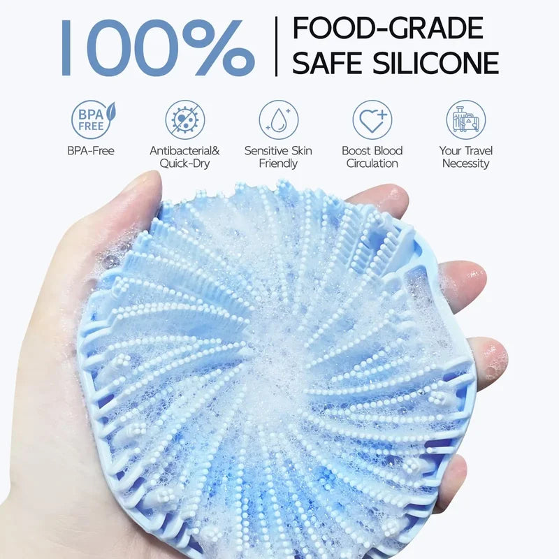 Silicone Back & Body Brush Exfoliating Shower Sponge with Handle - Soft Massage