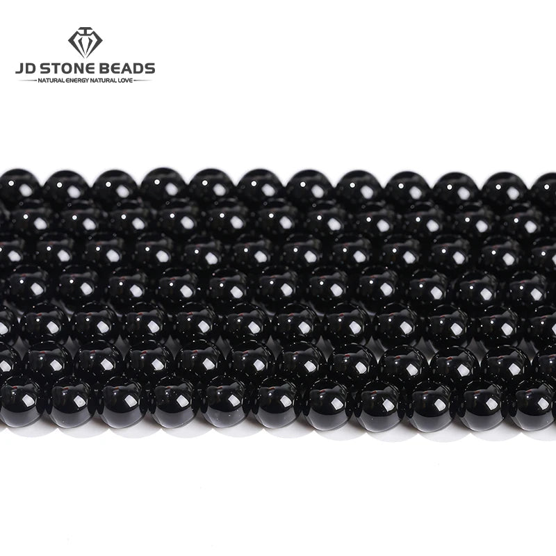 Natural Black Agate Stone Beads - Round Spacer Jewelry Making Supplies