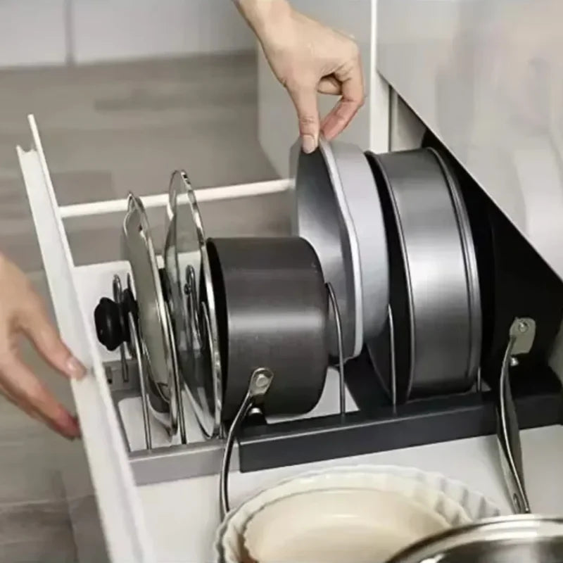 Expandable Pots and Pans Storage Rack for Kitchen Cabinets, 6 Adjustable Shelves