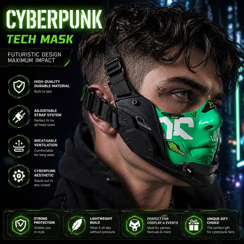Cyberpunk Half Face Mask - Mecha Style Breathable Cosplay Mask for Halloween & Parties