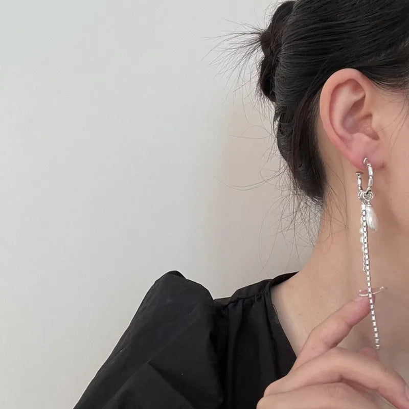 Women’s Zircon Chain Pearl Dangle Earrings - Baroque Style Jewelry Gift