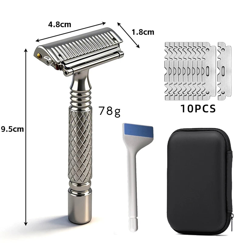 Pro 4D Stainless Steel Safety Razor for Men Shaving Kit - Adjustable Double-Edge