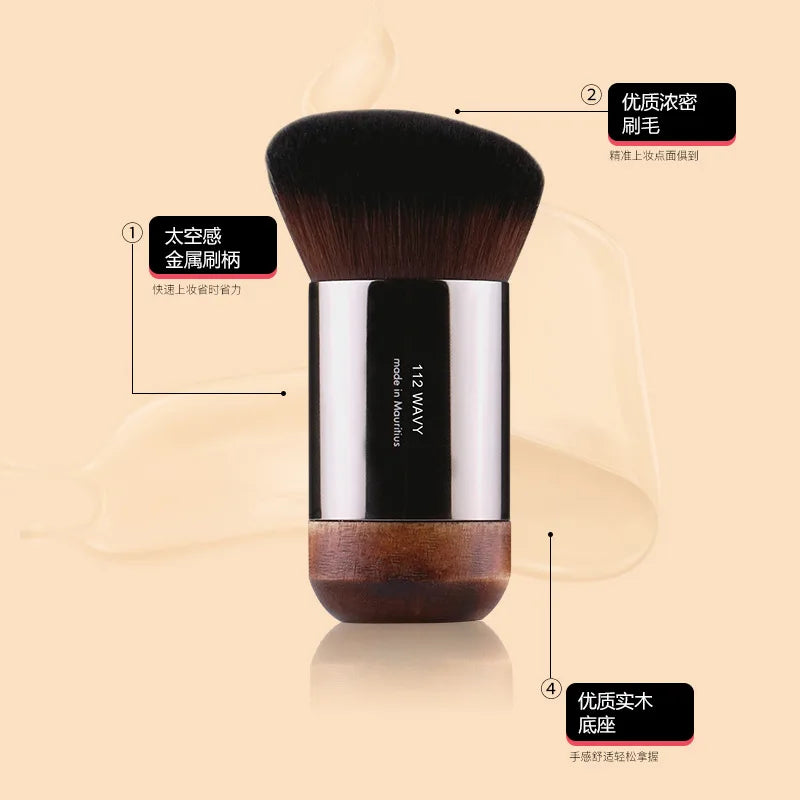Portable Angled Foundation Makeup Brush - Natural Wood Handle, Synthetic Hair