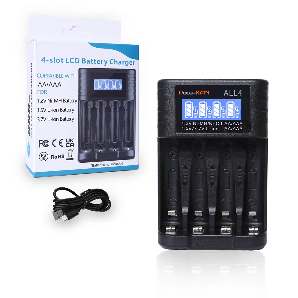 Rechargeable Battery Charger for AA AAA Lithium & NiMH Batteries, LCD Screen