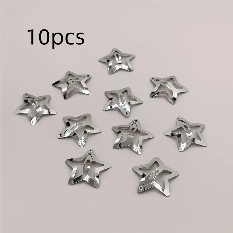 Star Shaped Hair Clips Set - Silver Non-Slip Metal Hair Accessories for Women